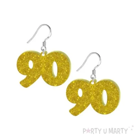 kolczyki 90 urodziny zloty brokat 38x25 mm