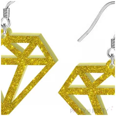 kolczyki diamenty zloty brokat 35x30 mm