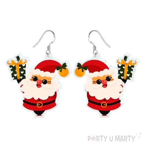 kolczyki drukowane boze narodzenie mikolaj z prezentem 40 x 40 mm