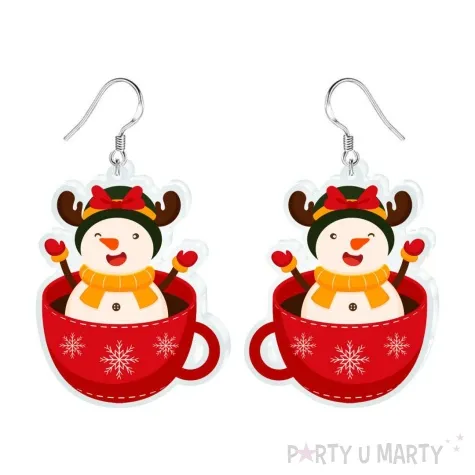 kolczyki drukowane boze narodzenie pingwin w filizance 33 x 43 mm