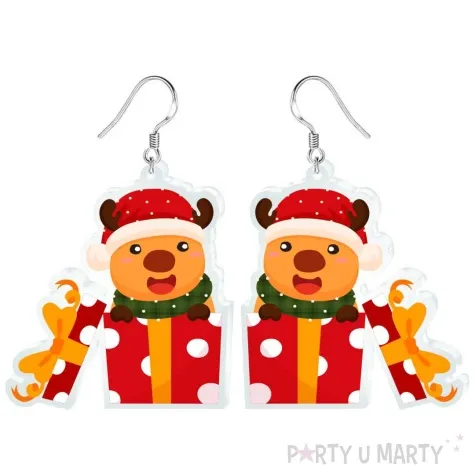 kolczyki drukowane boze narodzenie renifer rudolf 39 x 43 mm