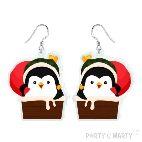 kolczyki drukowane boze narodzenie swiateczny pingwin 35 x 41 mm