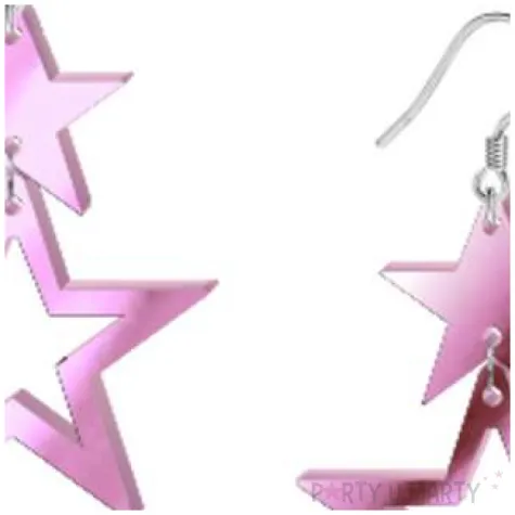 kolczyki gwiazdki blysk rozowe lustrzane 40x55 mm