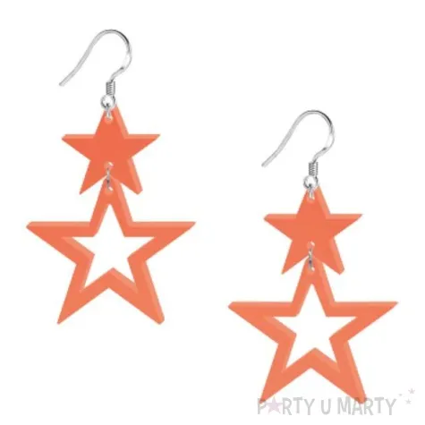 kolczyki gwiazdki neonowe pomaranczowe 40x55 mm