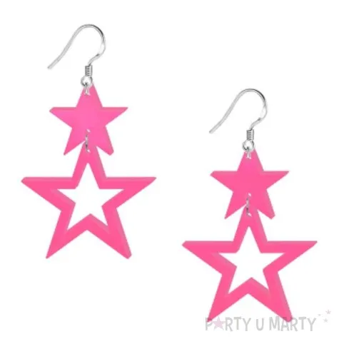 kolczyki gwiazdki neonowe rozowe 40x55 mm