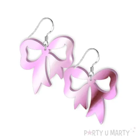 kolczyki kokardy cheerleaderek rozowe lustrzane 37 x 34 mm