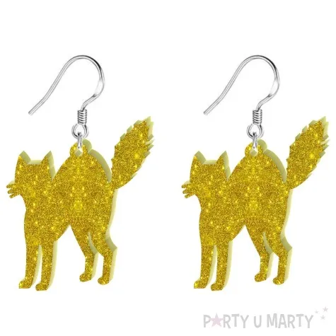 kolczyki koty zloty brokat 32x38 mm