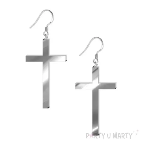 kolczyki krzyze classic srebrne lustrzane 30x50 mm