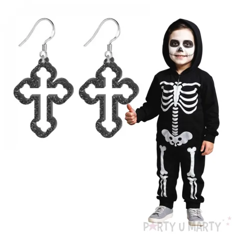 kolczyki krzyze czarny brokat 27x37 mm