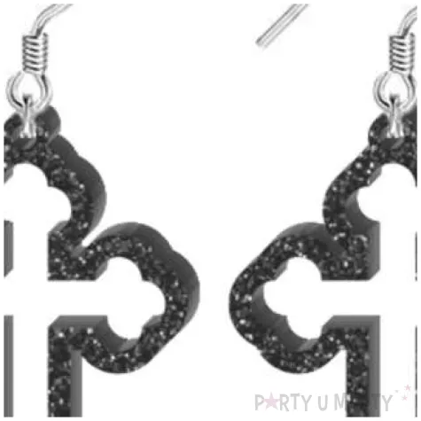 kolczyki krzyze czarny brokat 27x37 mm