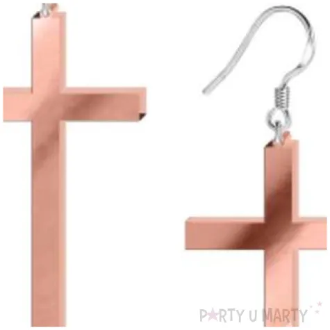 kolczyki krzyze proste rose gold lustrzane 30x50 mm