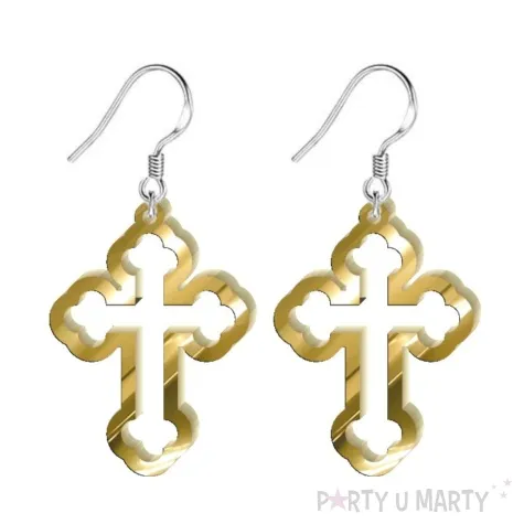 kolczyki krzyze zloty lustrzany 27x37 mm