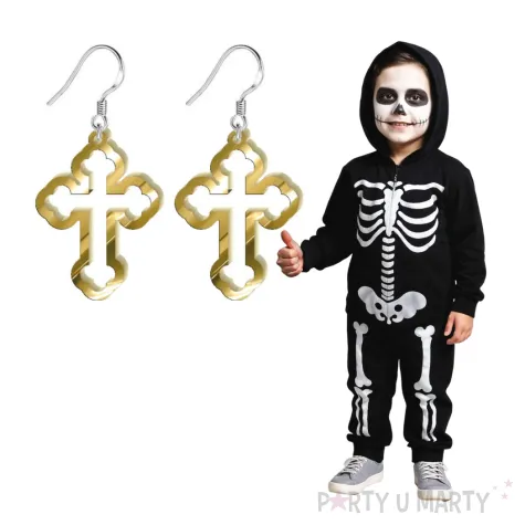 kolczyki krzyze zloty lustrzany 27x37 mm