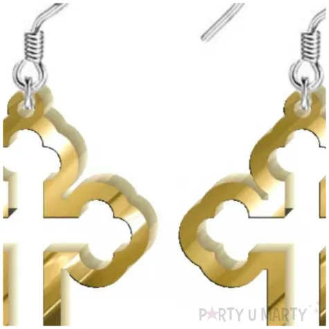 kolczyki krzyze zloty lustrzany 27x37 mm