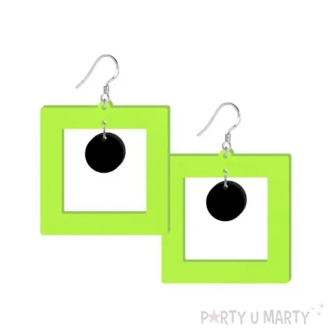 kolczyki neonowe kwadraty z kolkami zielone 50 x 52 mm