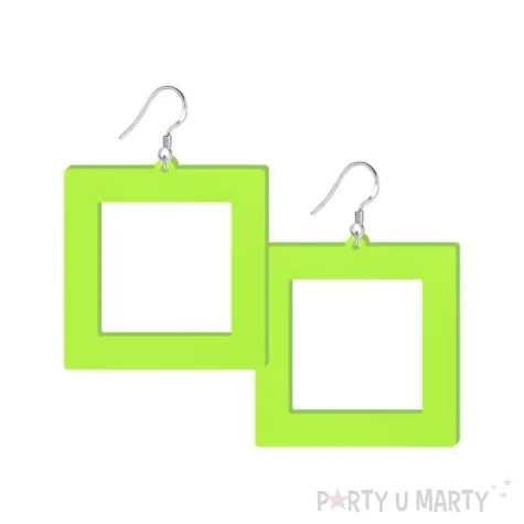 kolczyki neonowe kwadraty zielone 50 x 52 mm