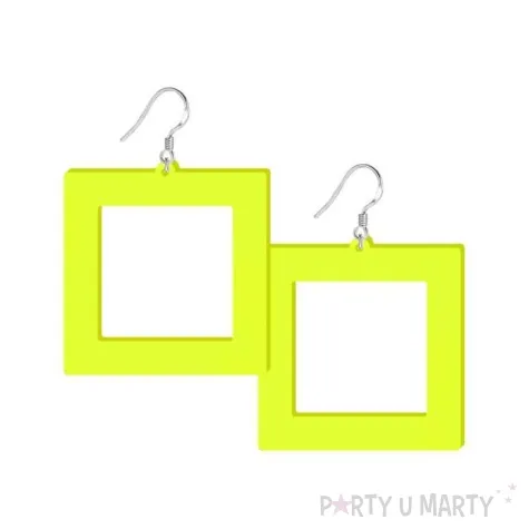 kolczyki neonowe kwadraty zolte 50 x 52 mm
