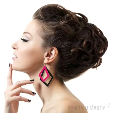 kolczyki neonowe romby rozowe 50 x 77 mm