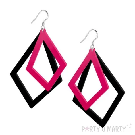 kolczyki neonowe romby rozowe 50 x 77 mm