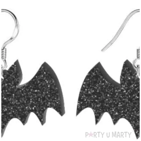 kolczyki nietoperze czarny brokat 38x28 mm