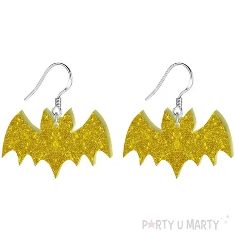 kolczyki nietoperze zloty brokat 38x28 mm