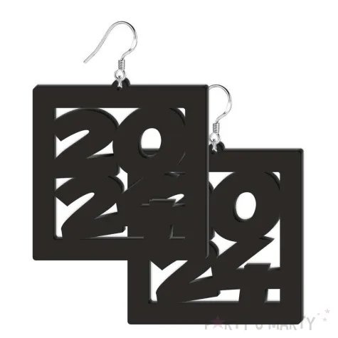 kolczyki nowy rok 2024 cyfry w prostokacie czarne 55 x 58 mm