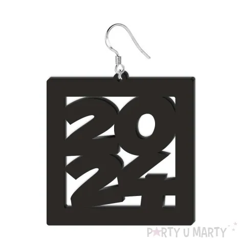 kolczyki nowy rok 2024 cyfry w prostokacie czarne 55 x 58 mm