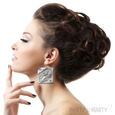 kolczyki nowy rok 2024 cyfry w prostokacie srebrny lustrzany 55 x 58 mm