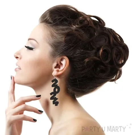 kolczyki nowy rok 2024 czarne 30 x 84 mm