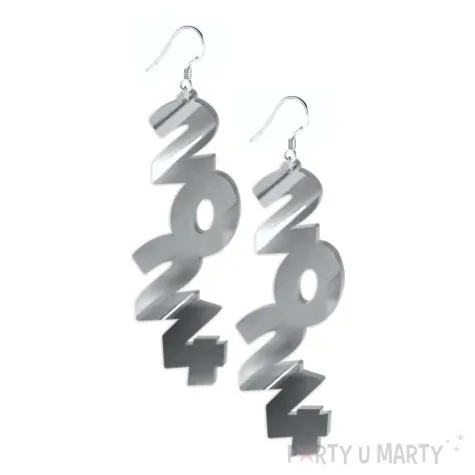 kolczyki nowy rok 2024 srebrny lustrzany 30 x 84 mm