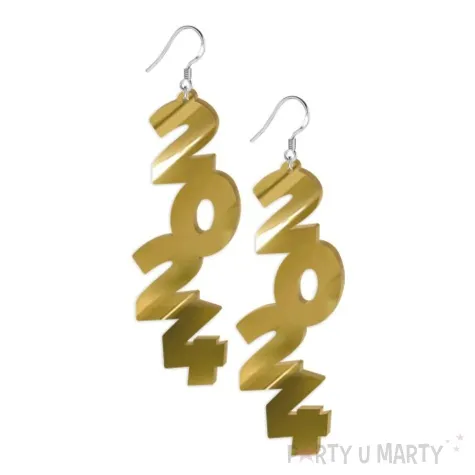 kolczyki nowy rok 2024 zloty lustrzany 30 x 84 mm