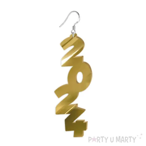 kolczyki nowy rok 2024 zloty lustrzany 30 x 84 mm