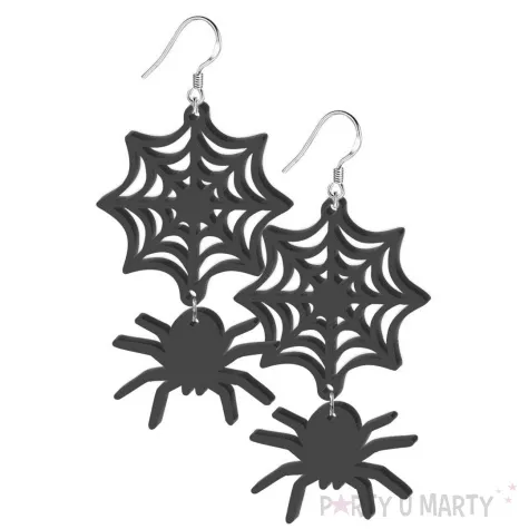 kolczyki pajeczyna z pajakiem czarne 40x66 mm