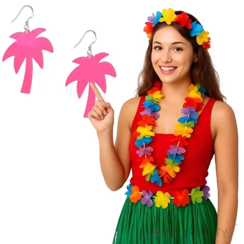 kolczyki palmy neonowe rozowe 40x50 mm