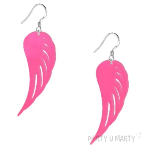 kolczyki skrzydla neonowe rozowe 25x55 mm