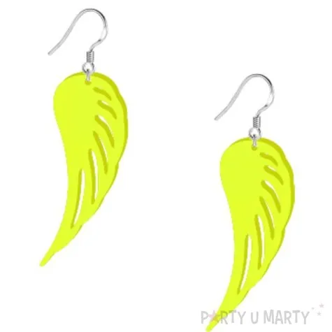 kolczyki skrzydla neonowe zolte 25x55 mm