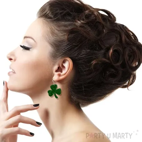 kolczyki sw patryk koniczynka pelna zielone brokatowe 33x35 mm