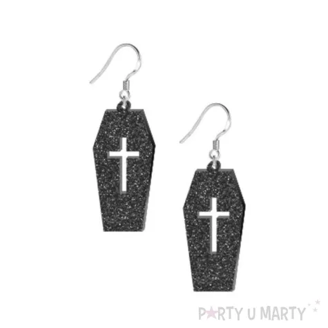 kolczyki trumny czarne brokatowe 60x30 mm