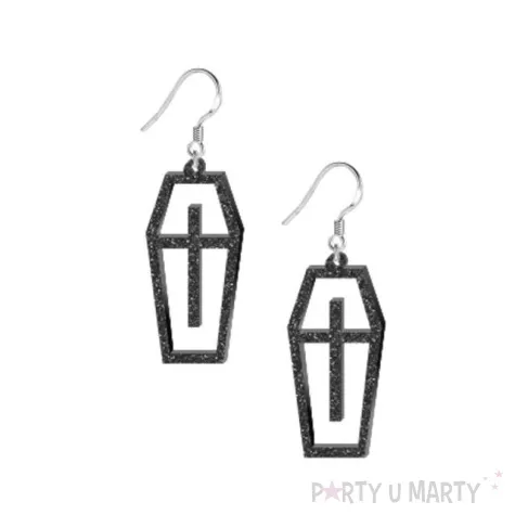 kolczyki trumny obrys czarne brokatowe 60x30 mm