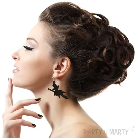 kolczyki wiedzma na miotle czarne 45x60 mm