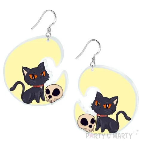 kolczyki z nadrukiem kot na ksiezycu 42x47 mm