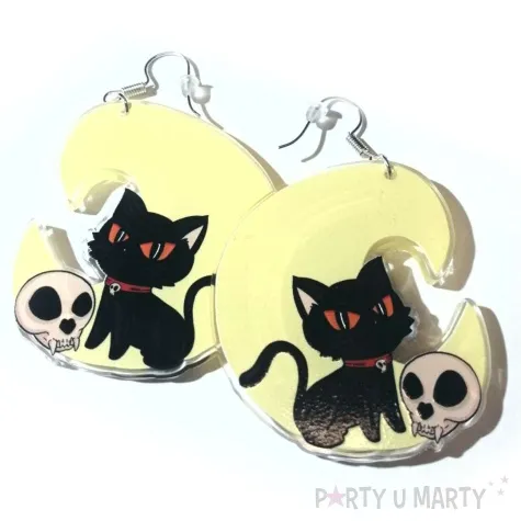 kolczyki z nadrukiem kot na ksiezycu 42x47 mm