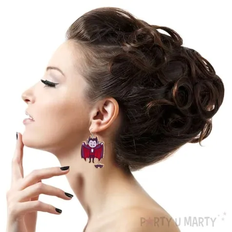 kolczyki z nadrukiem wampir i nietoperz 40x60 mm