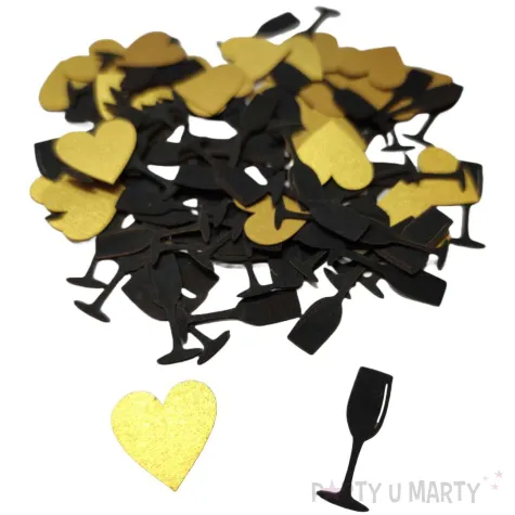 konfetti kieliszki i serduszka czarno zlote 1 opak