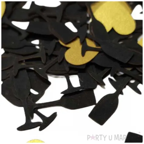 konfetti kieliszki i serduszka czarno zlote 1 opak