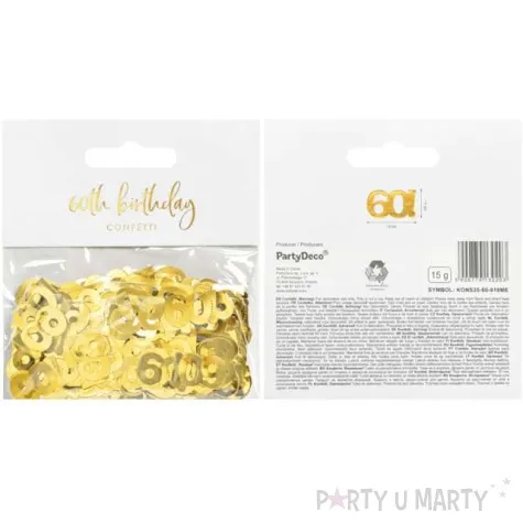 konfetti metalizowane liczba 60 zlote partydeco 15 g