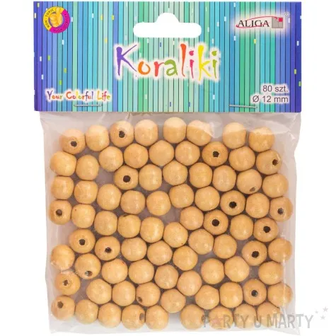 koraliki drewniane okragle gladkie aliga 12 mm 80 szt