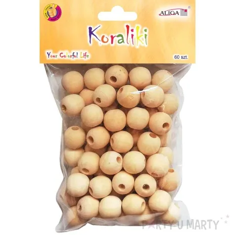 koraliki drewniane okragle gladkie drewno naturalne aliga 18 mm 60 szt