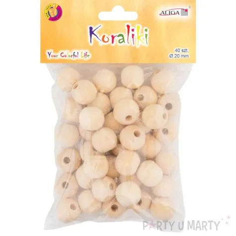 koraliki drewniane okragle gladkie drewno naturalne aliga 20 mm 40 szt