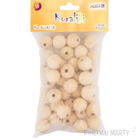 koraliki drewniane okragle gladkie drewno naturalne aliga 22 mm 40 szt